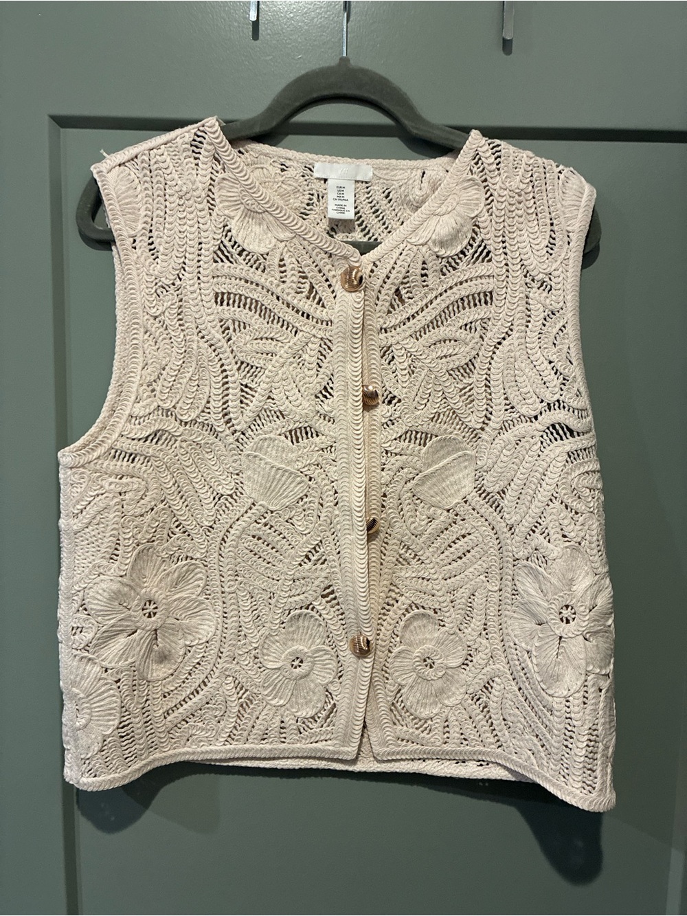 H&M Cream Crochet Floral Button-Front Sweater Vest